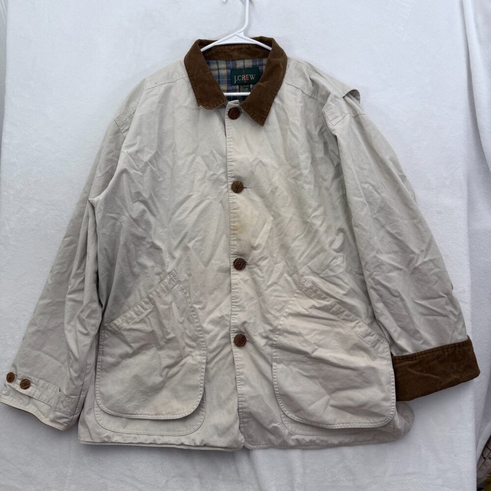J Crew Oarsman Chore Jacket Men XL Cream Corduroy Flip Cuff Flannel Line Outdoor